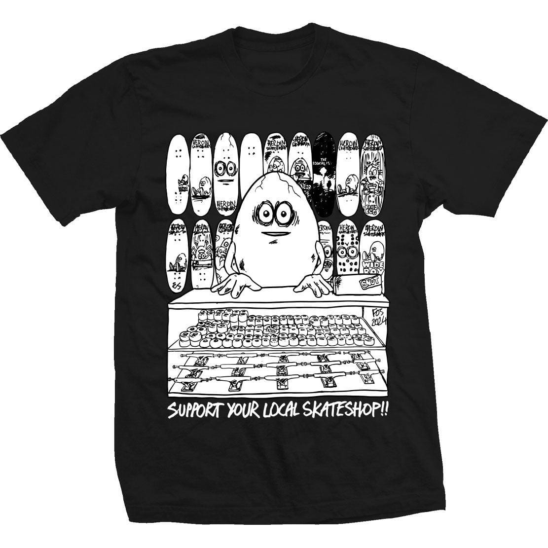 skate shop day 2024 tee designed by Fos of Heroin Skateboards Egg Tee SSD