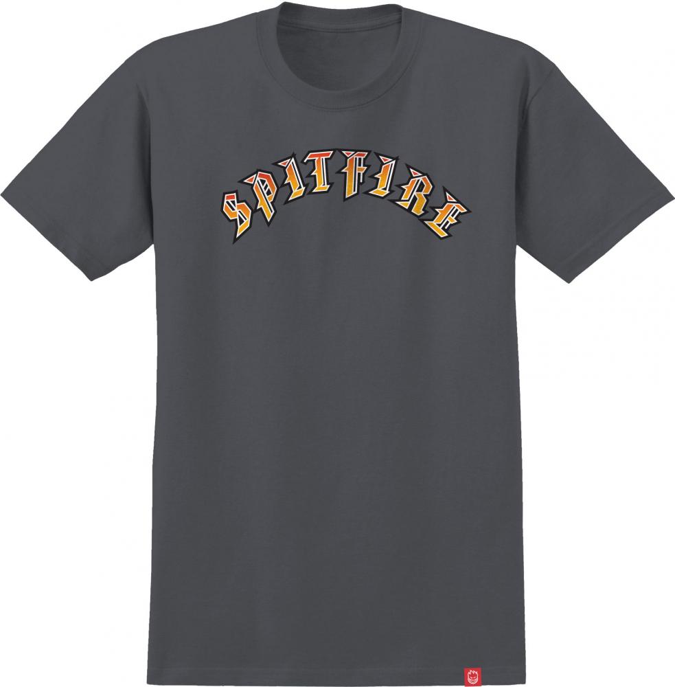 Spitfire T-Shirt Old English Charcoal/Red/Yellow Small