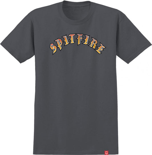 Spitfire T-Shirt Old English Charcoal/Red/Yellow Small